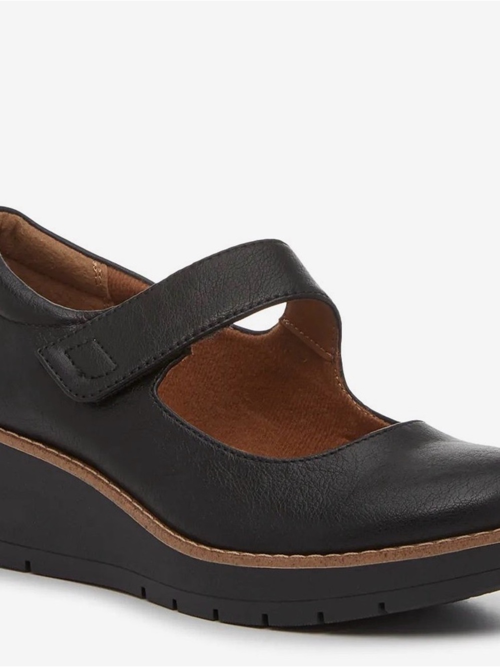 EuroSoft Black Leather Mary Jane Wedge Mules